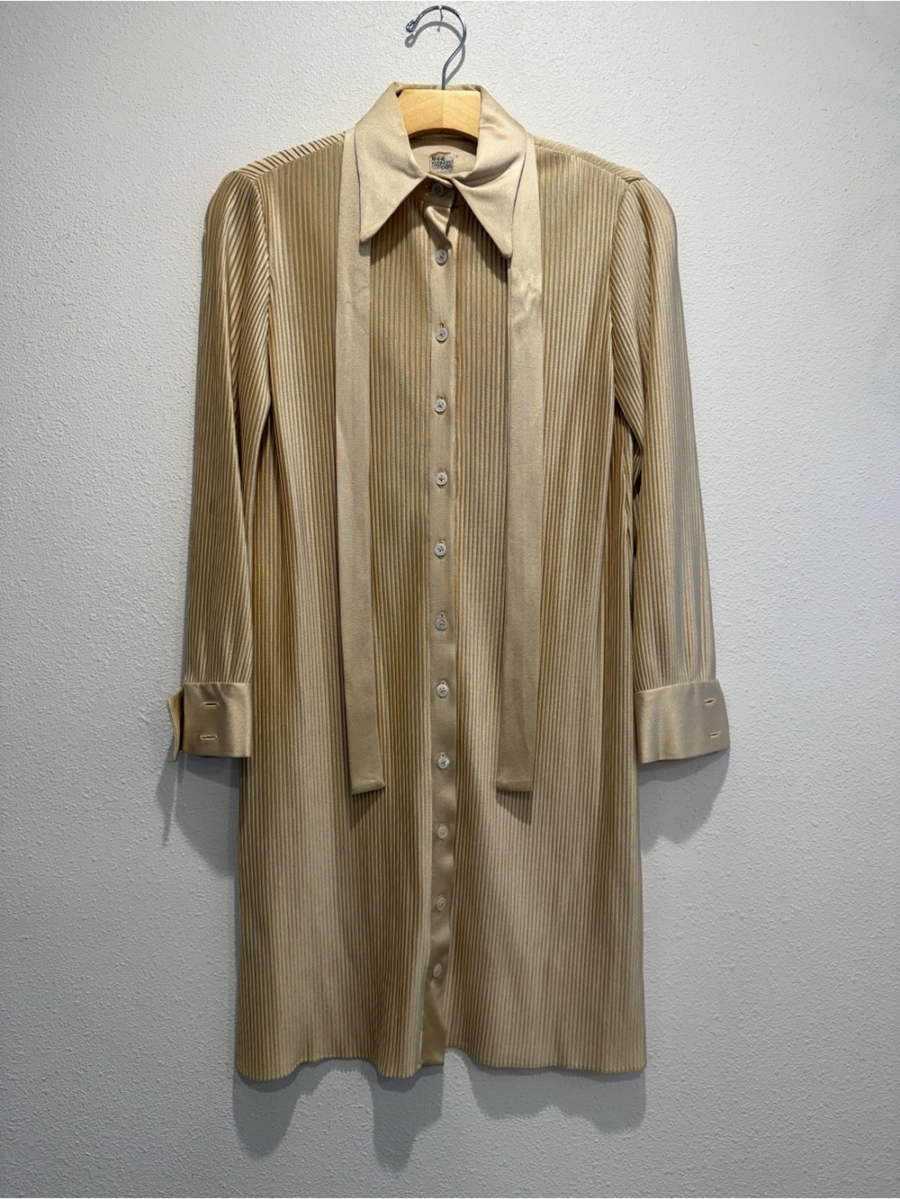 Vintage Ann Klein The Company Gold Pleated Tie Dress 1970’s